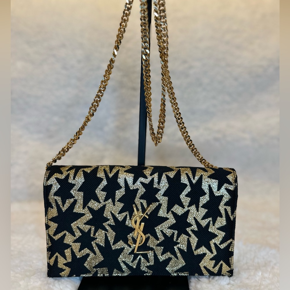 YSL RARE Metallic Gold and Black Broacade Stars Limited Edition bag